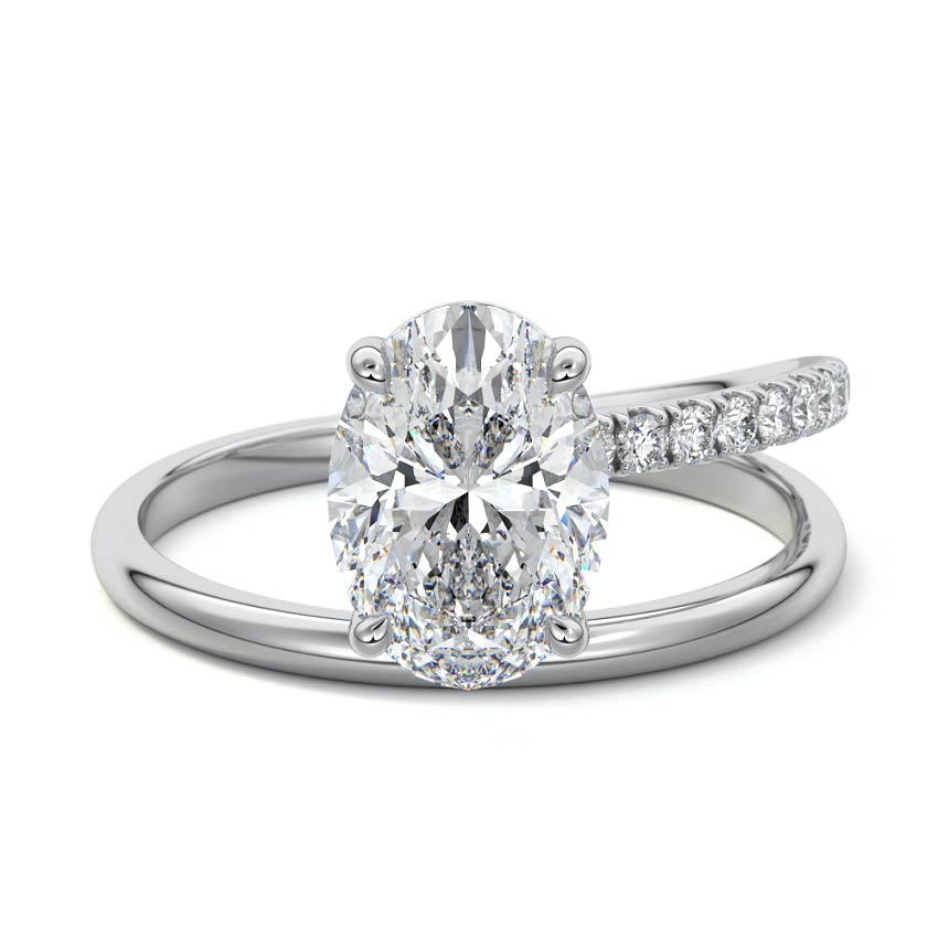 Astrid oval spiral pavé solitaire lab grown diamond engagement ring in white gold