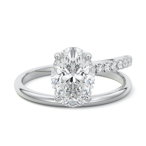 Astrid oval spiral pavé solitaire lab grown diamond engagement ring in white gold