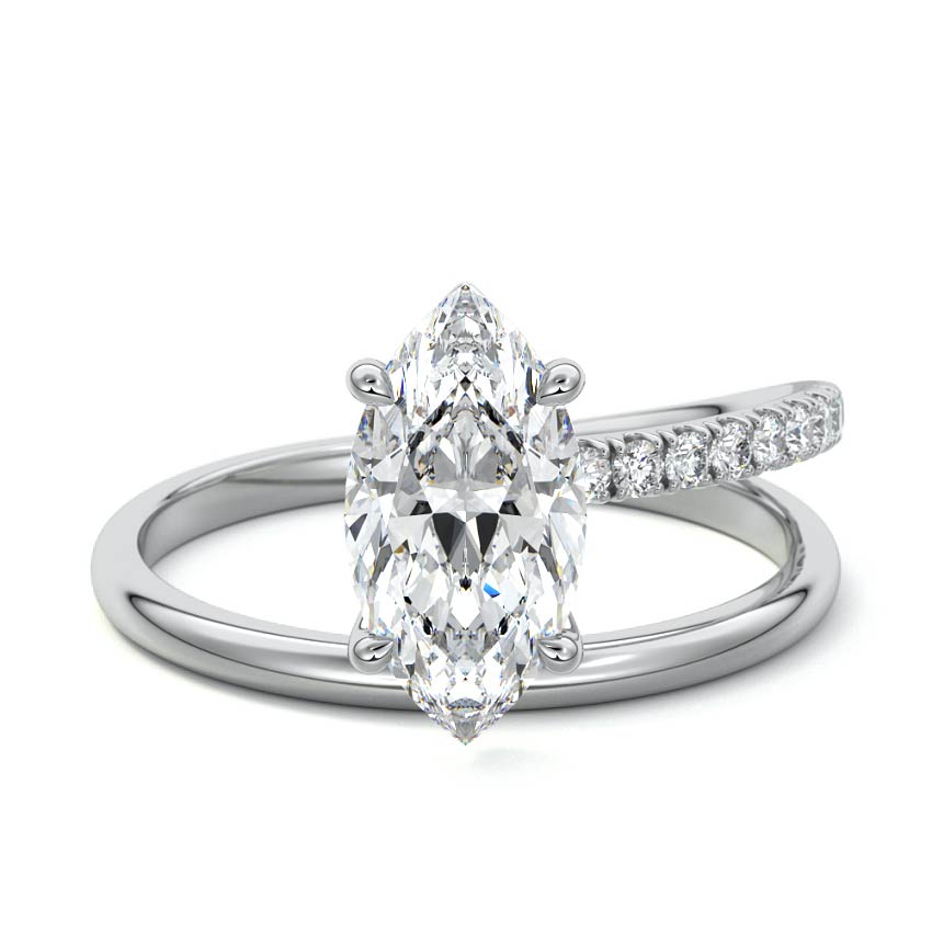 Astrid marquise spiral pavé solitaire lab grown diamond engagement ring in platinum