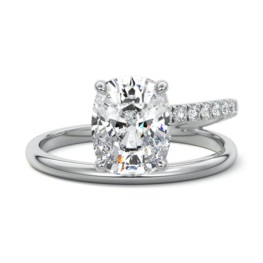 Astrid cushion spiral pavé solitaire lab grown diamond engagement ring in platinum