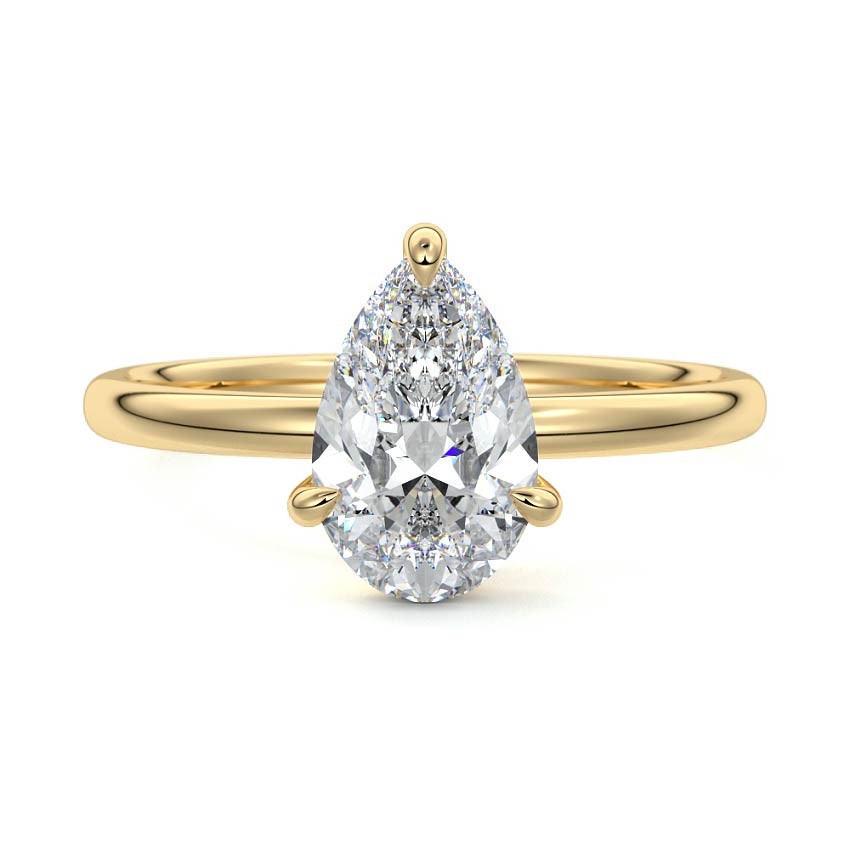 Beatrix pear cathedral solitaire lab grown diamond engagement ring in yellow gold