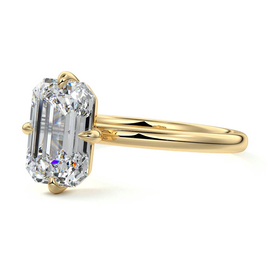 Beatrix - Emerald Cut Yellow Gold Engagement Ring Profile View | Nura Lab