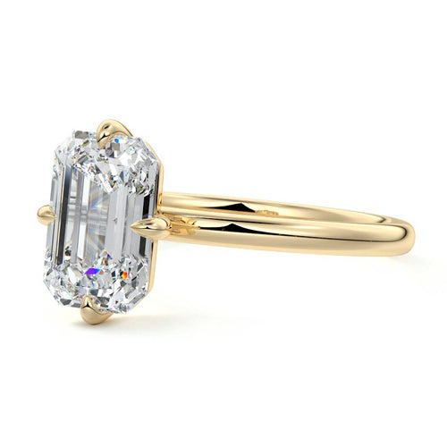 Beatrix - Emerald Cut Yellow Gold Engagement Ring Profile View | Nura Lab