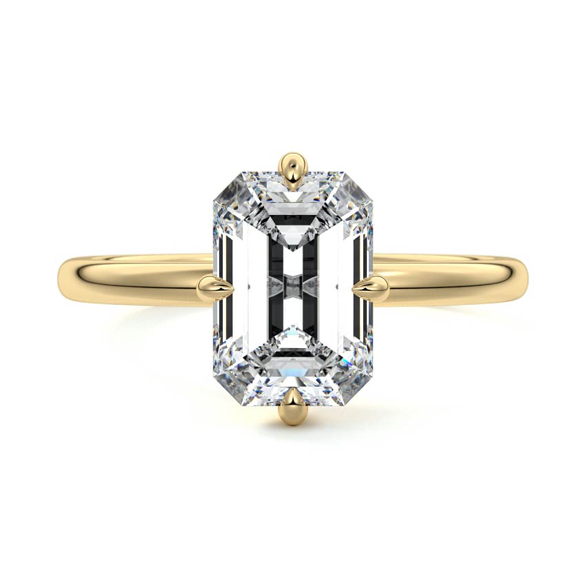 Beatrix - Emerald Cut Yellow Gold Engagement Ring Detail View | Nura Lab