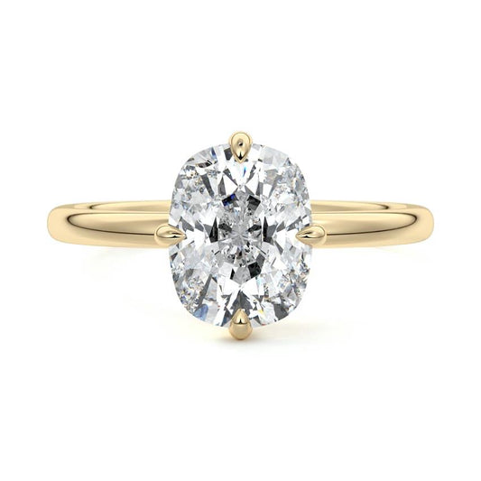 Beatrix cushion cathedral solitaire lab grown diamond engagement ring in yellow gold