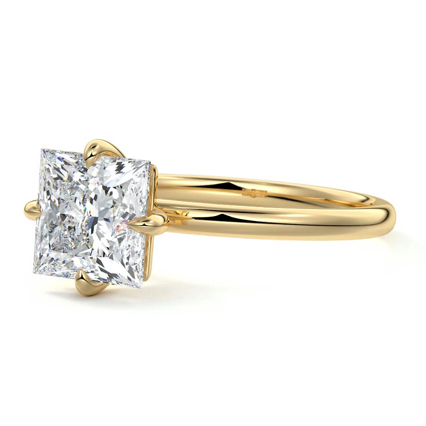 Beatrix - Princess Yellow Gold Engagement Ring Profile View | Nura Lab
