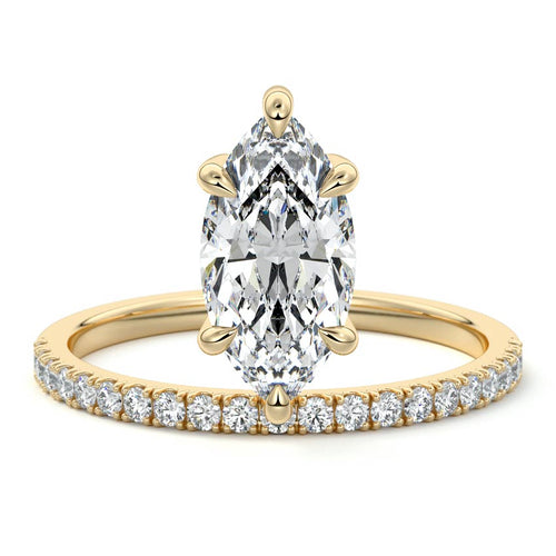 Calla - Marquise Yellow Gold Engagement Ring Detail View | Nura Lab