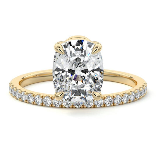 Calla cushion pavé solitaire lab grown diamond engagement ring in yellow gold