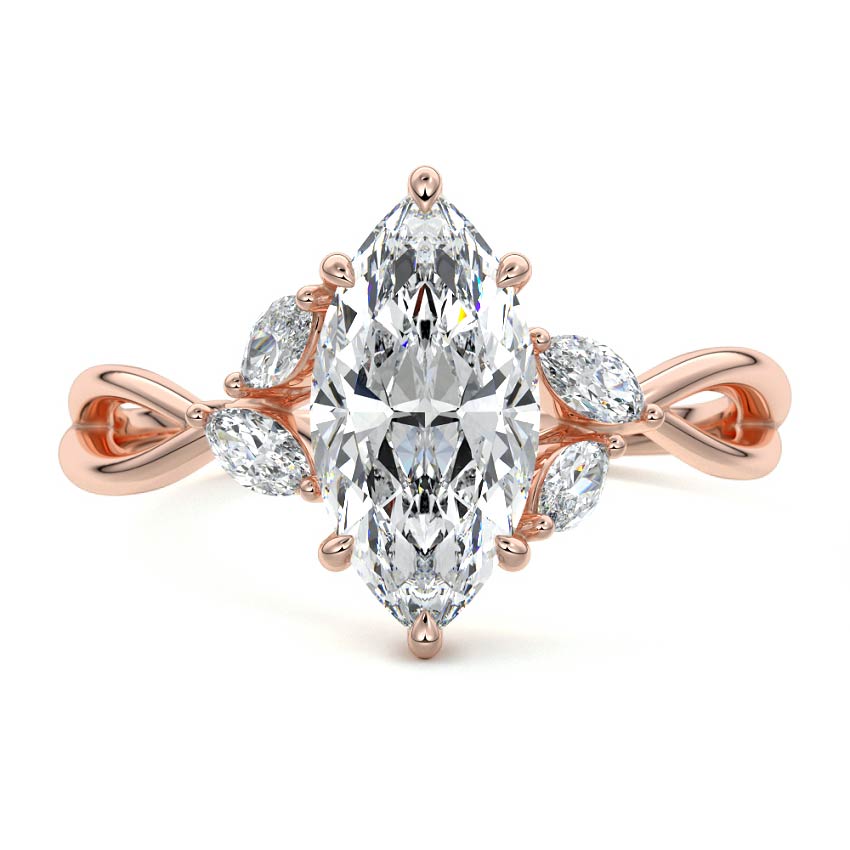 Cassia marquise twisted side stone lab grown diamond engagement ring in rose gold