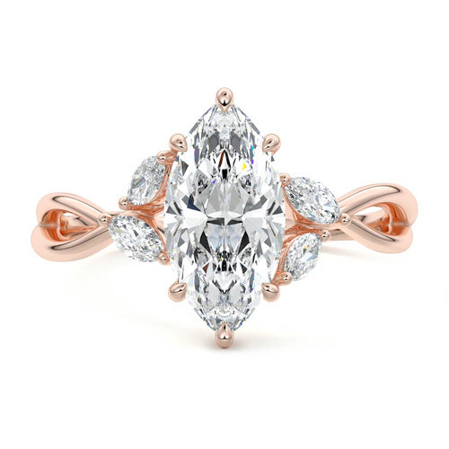 Cassia marquise twisted side stone lab grown diamond engagement ring in rose gold