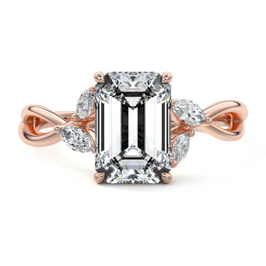 Cassia - Emerald Cut Rose Gold Lab Grown Diamond Engagement Ring | Nura Lab