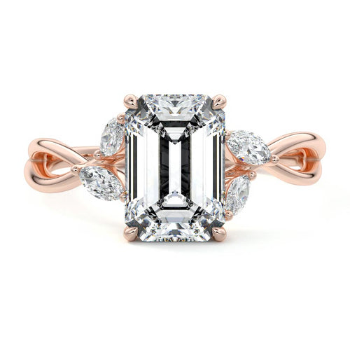 Cassia - Emerald Cut Rose Gold Lab Grown Diamond Engagement Ring | Nura Lab