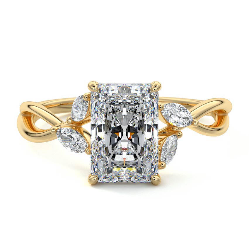 Cassia - Radiant Yellow Gold Engagement Ring Detail View | Nura Lab