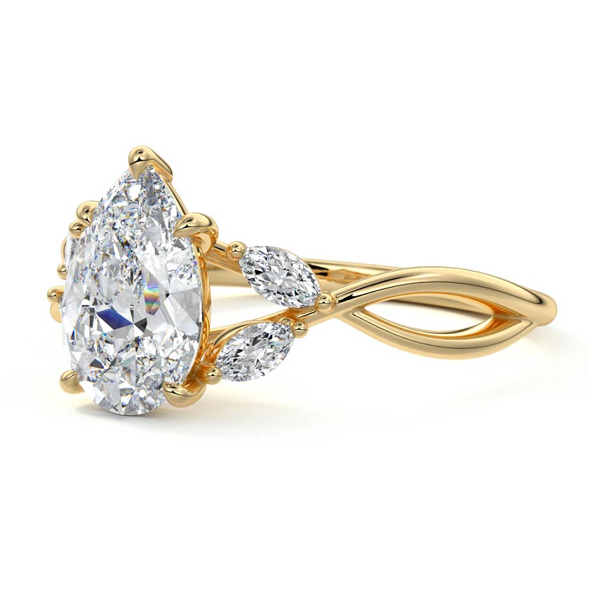 Cassia - Pear Yellow Gold Engagement Ring Profile View | Nura Lab