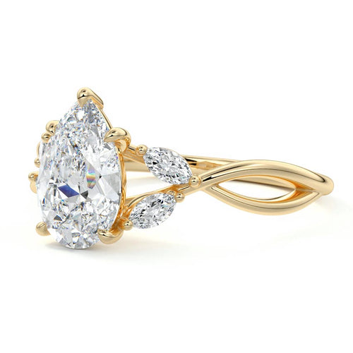 Cassia - Pear Yellow Gold Engagement Ring Profile View | Nura Lab