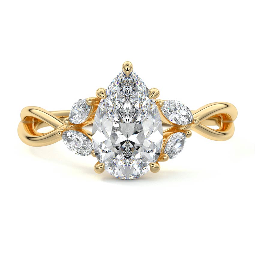 Cassia - Pear Yellow Gold Engagement Ring Detail View | Nura Lab