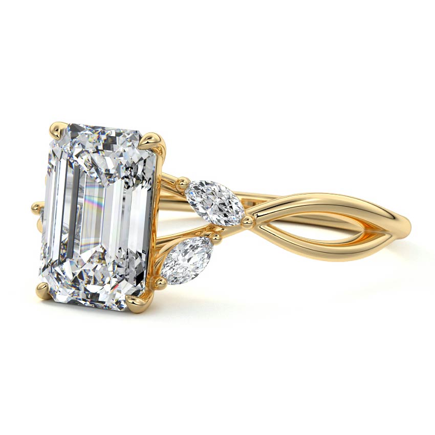 Cassia - Emerald Cut Yellow Gold Engagement Ring Profile View | Nura Lab