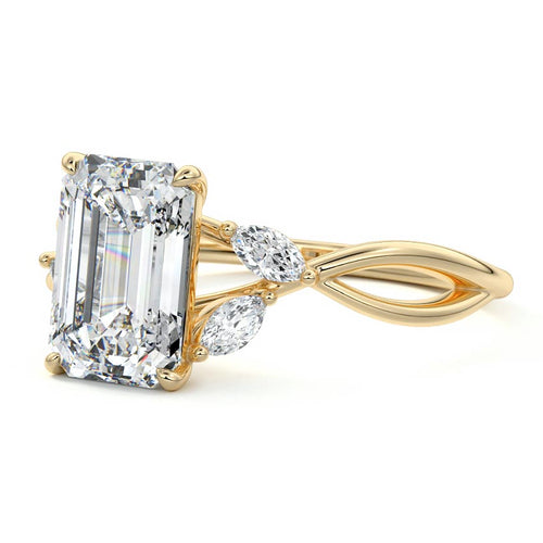 Cassia - Emerald Cut Yellow Gold Engagement Ring Profile View | Nura Lab