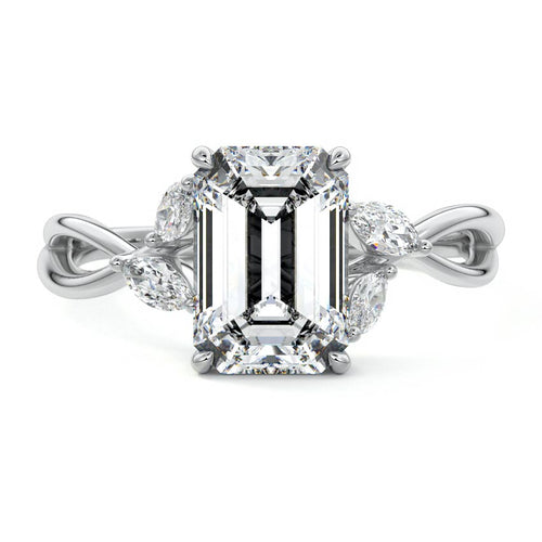 Cassia - Emerald Cut White Gold Lab Grown Diamond Engagement Ring | Nura Lab