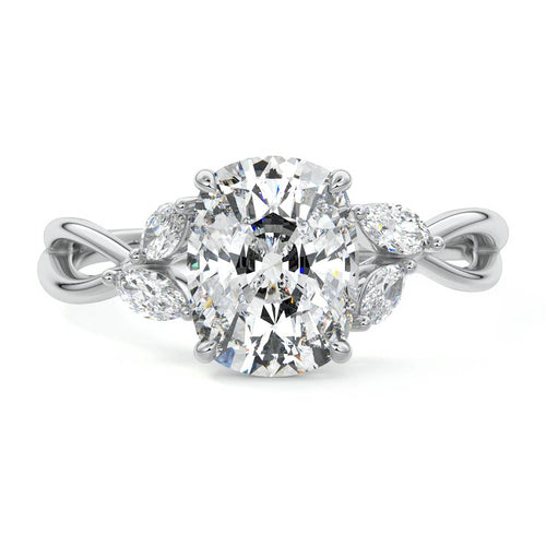 Cassia cushion twisted side stone lab grown diamond engagement ring in white gold