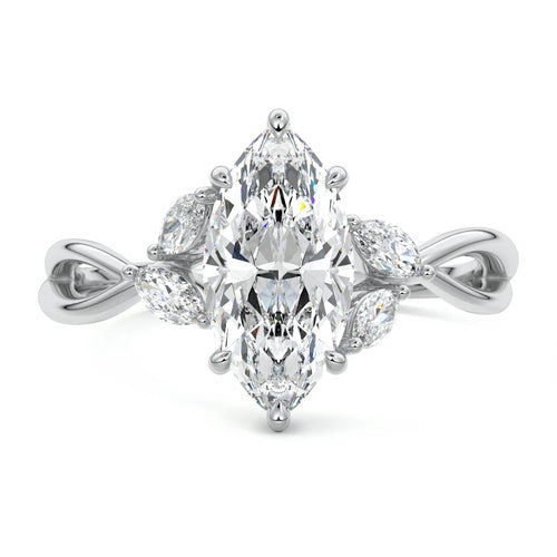 Cassia marquise twisted side stone lab grown diamond engagement ring in platinum