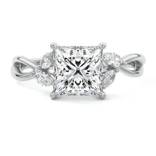 Cassia princess twisted side stone lab grown diamond engagement ring in platinum