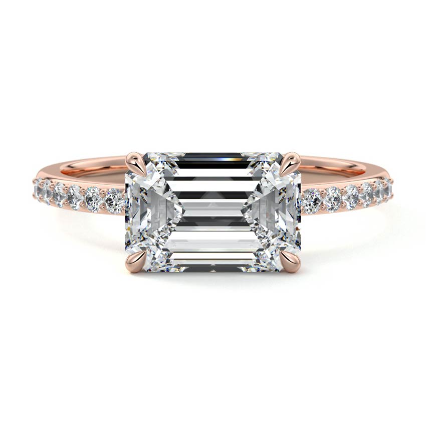 Catrina east-west emerald cut pavé solitaire lab grown diamond engagement ring in rose gold
