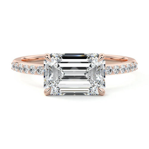 Catrina east-west emerald cut pavé solitaire lab grown diamond engagement ring in rose gold