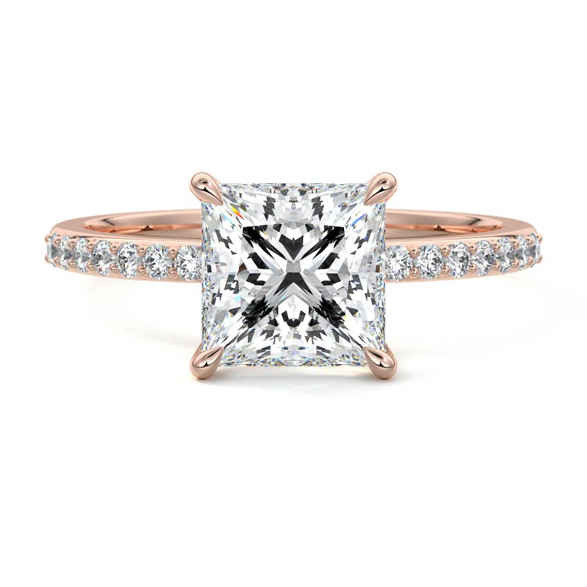 Catrina princess pavé solitaire lab grown diamond engagement ring in rose gold