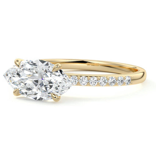Catrina - Marquise Yellow Gold Engagement Ring Profile View | Nura Lab