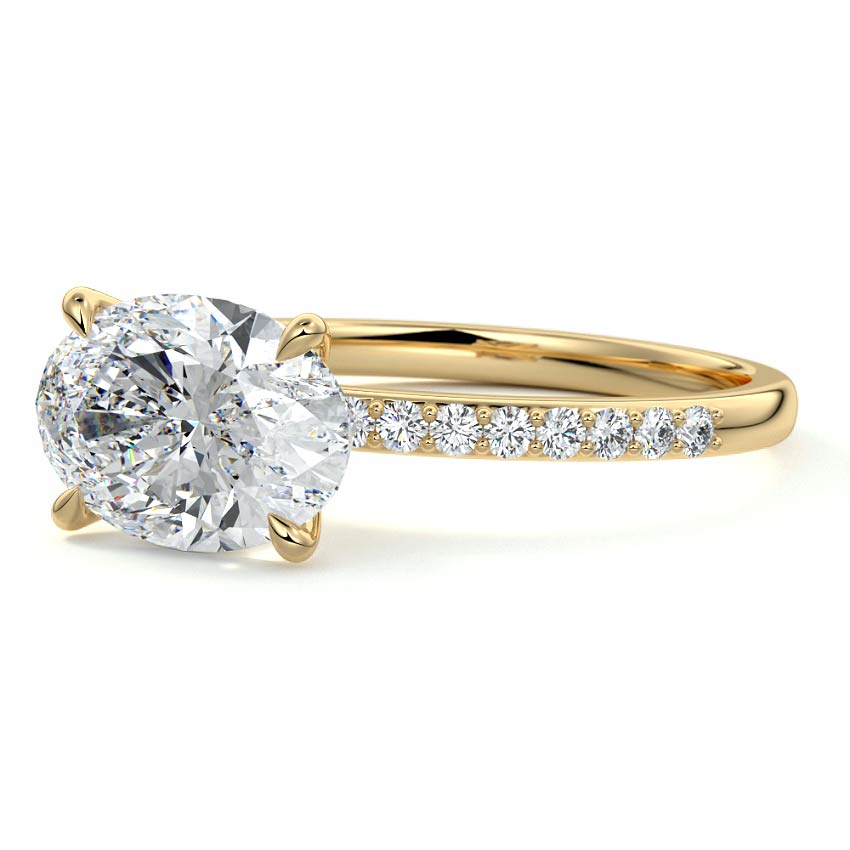 Catrina east-west oval pavé solitaire lab grown diamond engagement ring in yellow gold