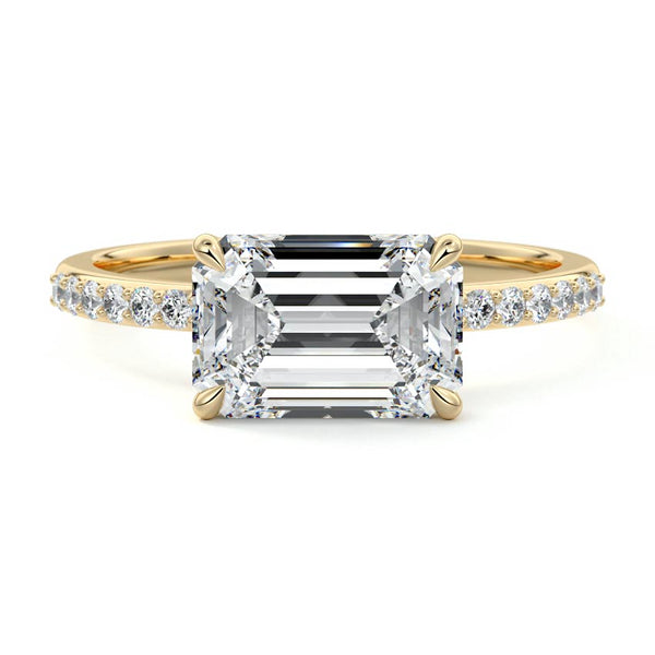 Catrina - East-West Emerald Cut Pavé Solitaire Lab Grown Diamond Engagement Ring