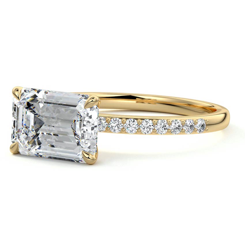 Catrina - Emerald Cut Yellow Gold Engagement Ring Profile View | Nura Lab