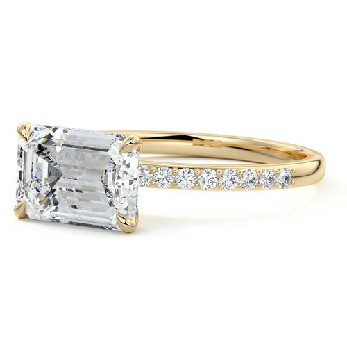 Catrina - Emerald Cut Yellow Gold Engagement Ring Profile View | Nura Lab