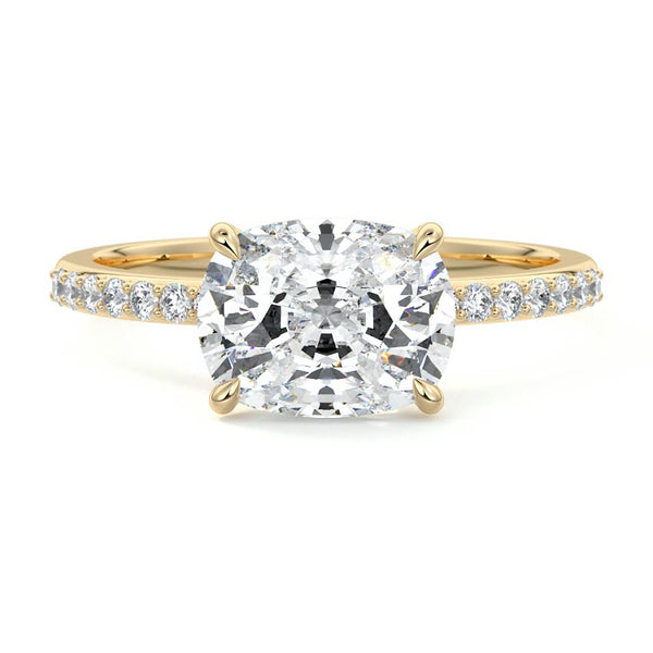 Catrina - East-West Cushion Pavé Solitaire Lab Grown Diamond Engagement Ring