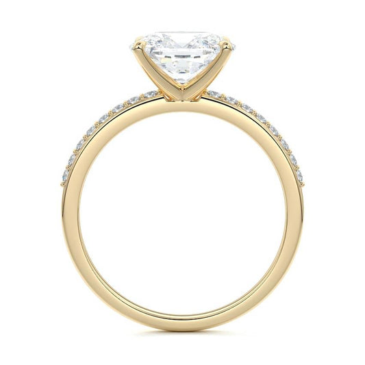 Catrina east-west cushion pavé solitaire lab grown diamond engagement ring in yellow gold