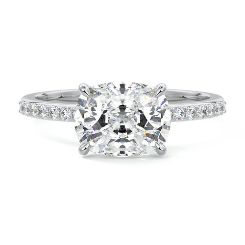 Catrina east-west cushion pavé solitaire lab grown diamond engagement ring in platinum