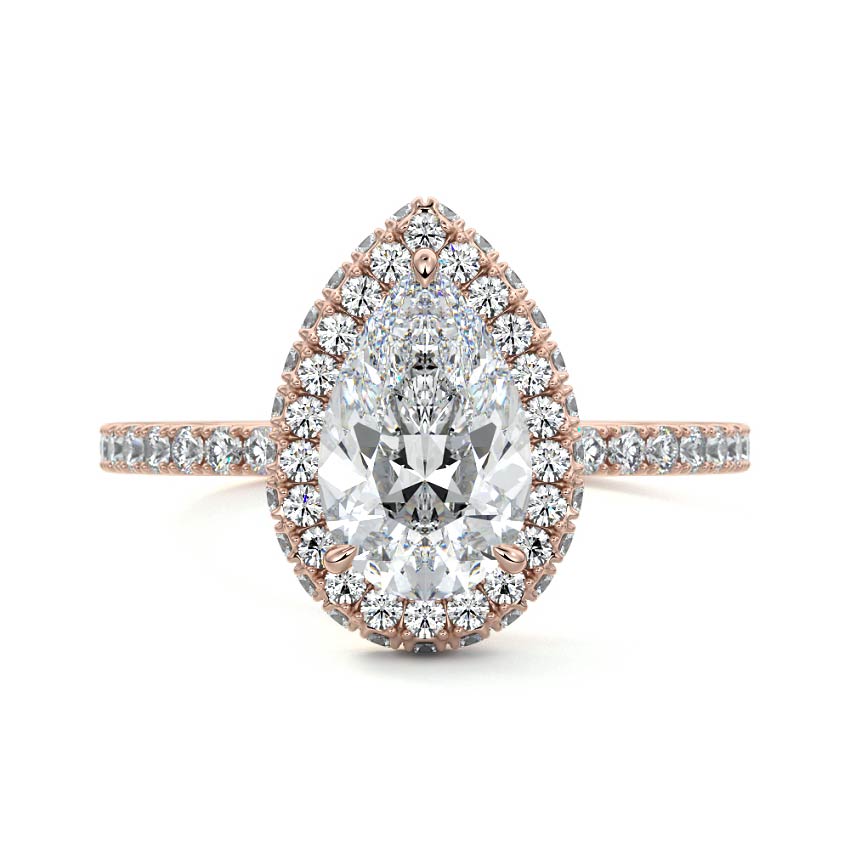 Cleo pear double halo pavé lab grown diamond engagement ring in rose gold