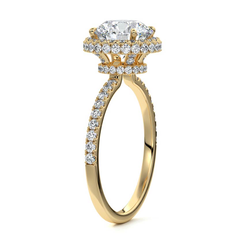 Cleo - Round Yellow Gold Engagement Ring Side View | Nura Lab