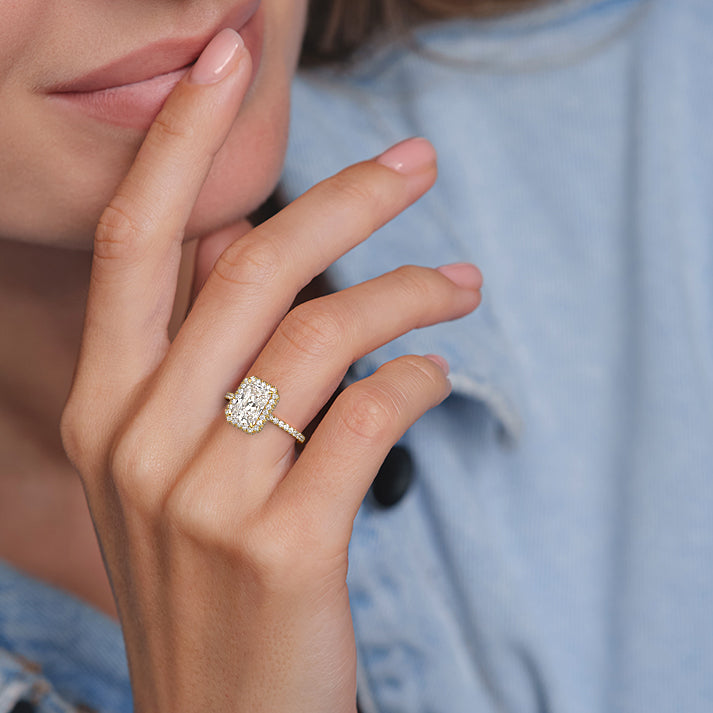 Cleo - Radiant Yellow Gold Engagement Ring Angle View | Nura Lab