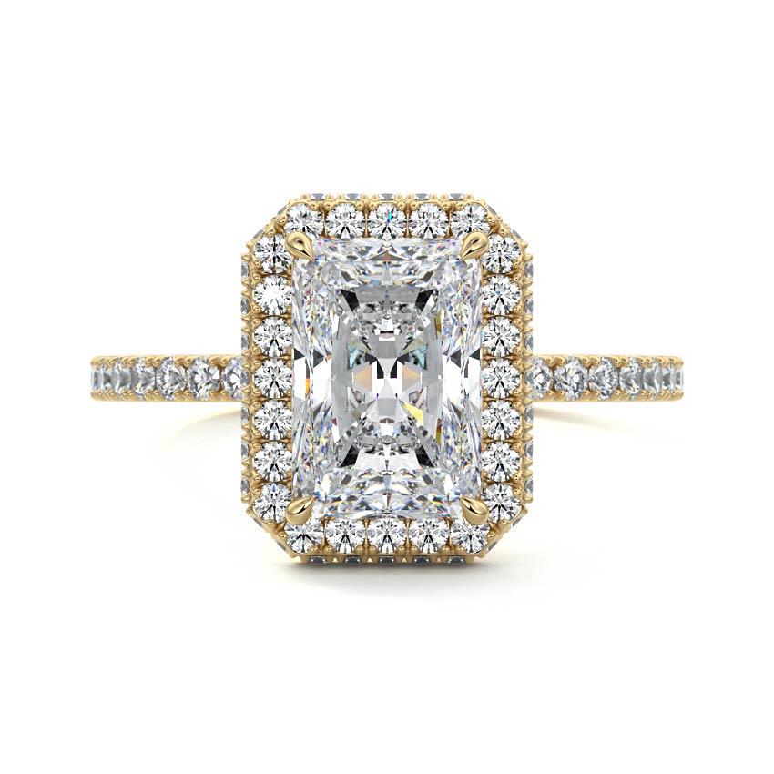 Cleo - Radiant Yellow Gold Engagement Ring Detail View | Nura Lab