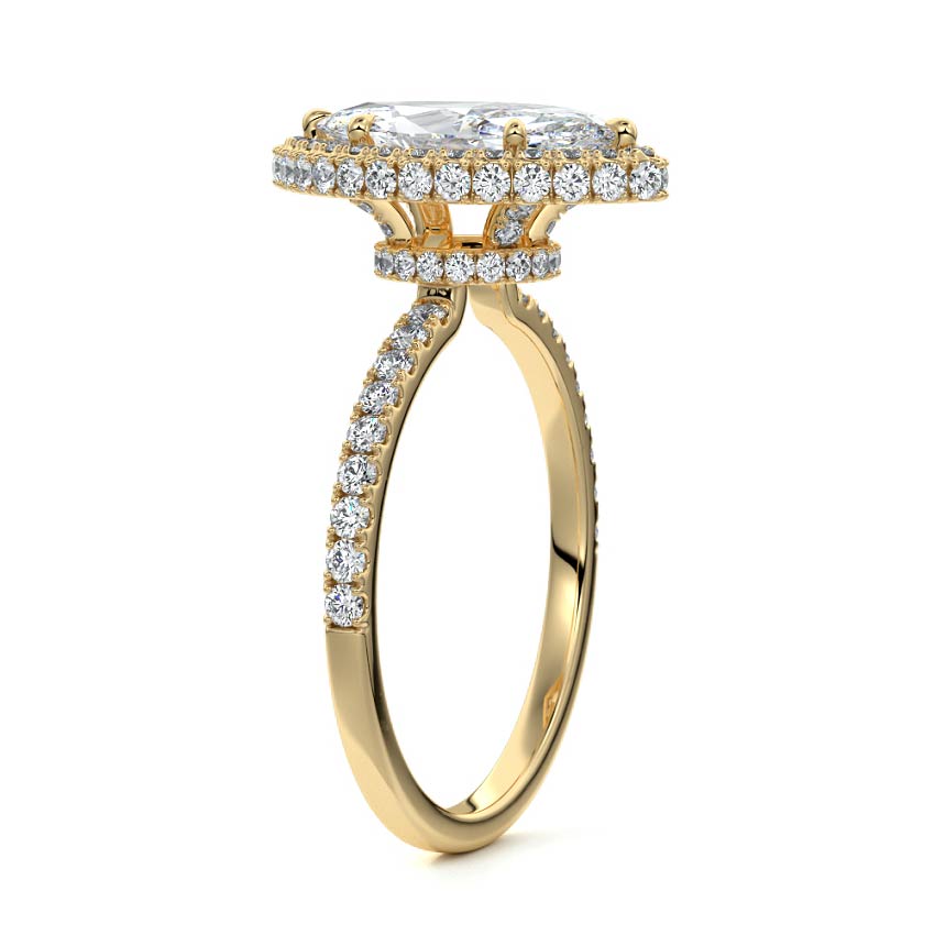 Cleo - Marquise Yellow Gold Engagement Ring Side View | Nura Lab