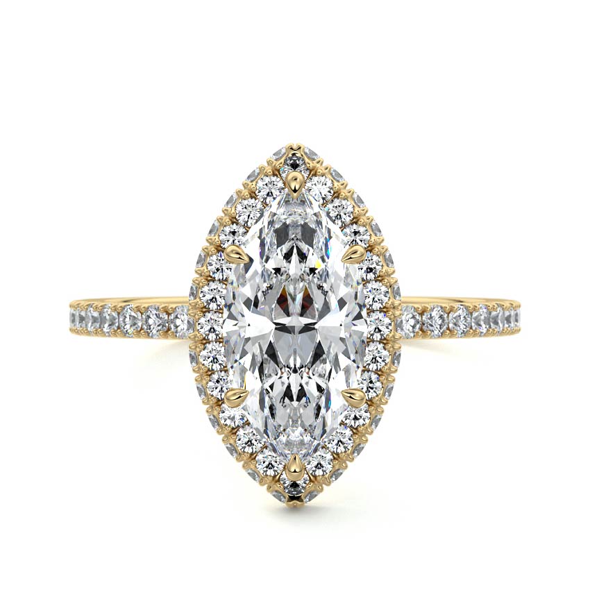 Cleo - Marquise Yellow Gold Engagement Ring Detail View | Nura Lab