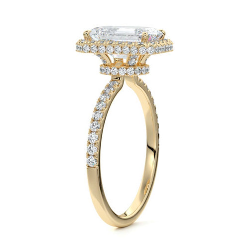 Cleo - Emerald Cut Yellow Gold Engagement Ring Side View | Nura Lab
