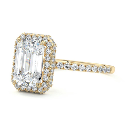 Cleo - Emerald Cut Yellow Gold Engagement Ring Profile View | Nura Lab