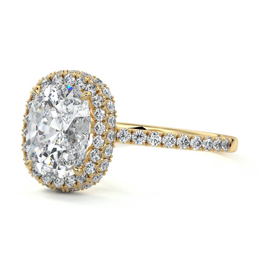 Cleo - Cushion Yellow Gold Engagement Ring Profile View | Nura Lab