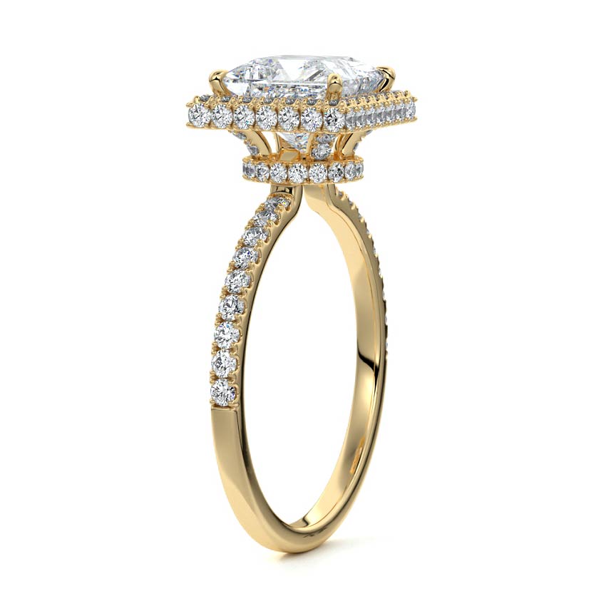 Cleo princess double halo pavé lab grown diamond engagement ring in yellow gold