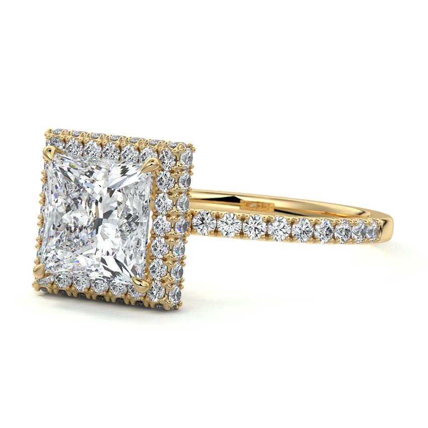 Cleo - Princess Yellow Gold Engagement Ring Profile View | Nura Lab