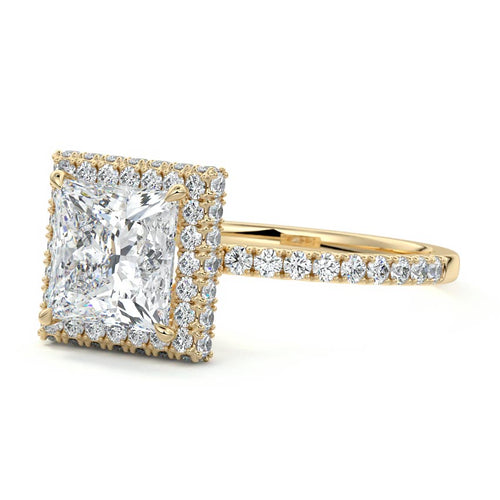 Cleo - Princess Yellow Gold Engagement Ring Profile View | Nura Lab