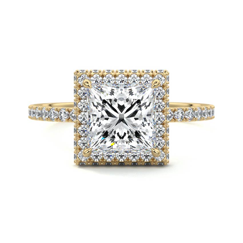 Cleo - Princess Yellow Gold Engagement Ring Detail View | Nura Lab